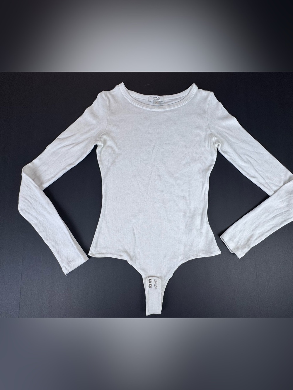 AGOLDE Leila White Long Sleeve Ribbed Crew Neck Bodysuit Minimalist Women's Smal
